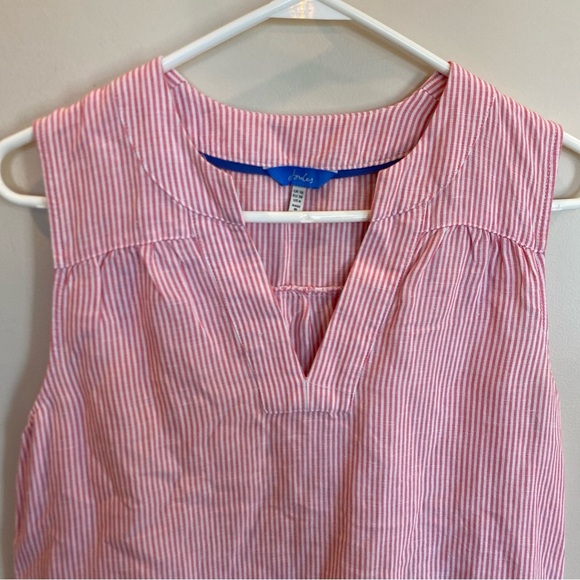 Joules Pink Stripe Juliette Sleeveless Linen Blend Top 6 v neck - Picture 2 of 6